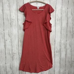 J.Crew Striped Ruffle Sleeve T-Shirt Dress Red & White Cotton Preppy Americana